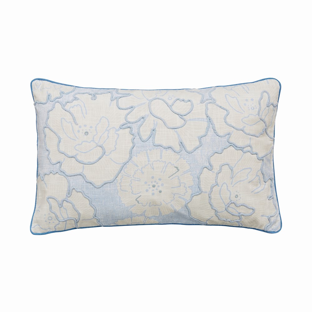 Be Still Floral Embroidered Cushion By Katie Piper in Blue